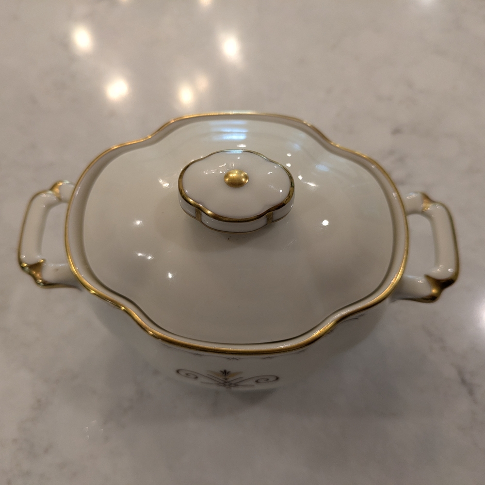 Vintage Gold-Accented Sugar Bowl With Handles And Lid